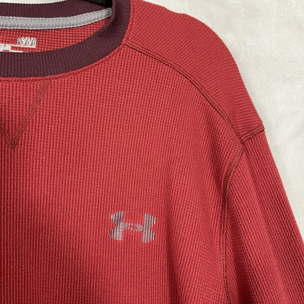 Under Armour Mens Loose Fit Cold Gear Waffle Knit Base Layer Shirt Red L Utility